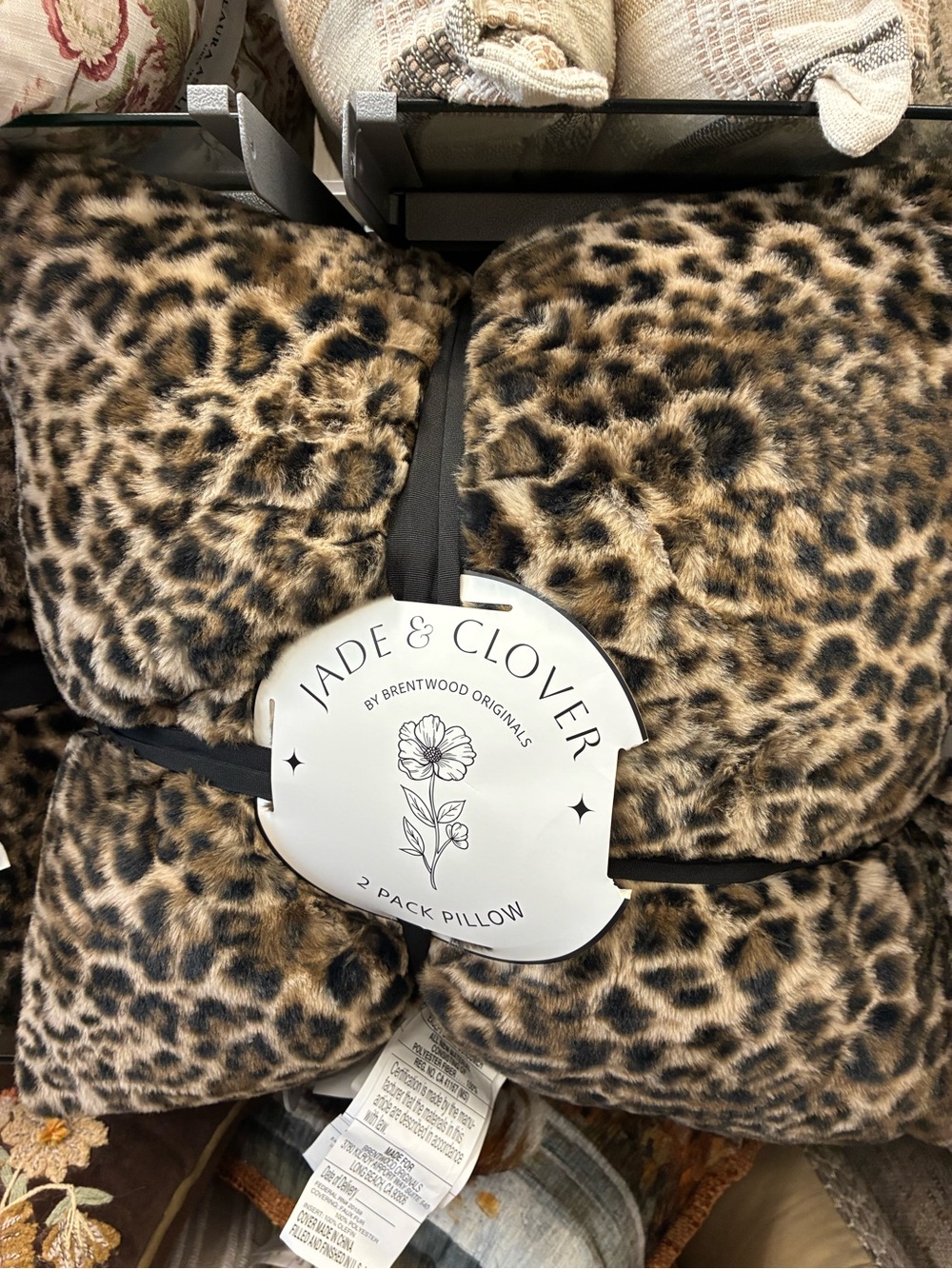 Leopard Print Faux Fur Throw Pillow - Brown (2 Pack)